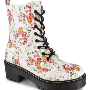 UNIONBAY White Rose Rumble Heeled Combat Boot